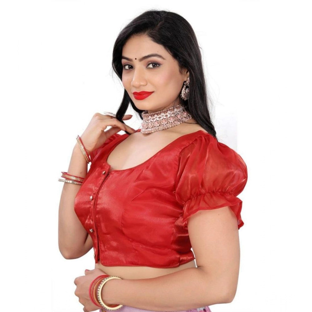 Red Jimmy Solid Designer Blouse with Elastic Sleeves, alterable up to size 42