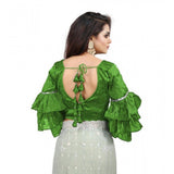 Women's Organza Solid V Neck Layered Ruffle Sleeve Readymade Blouse (Light Green Free Size , up to 38–40 Bust)-PID65852