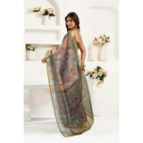 Women's Faux Linen Printed Ready to wear Saree With Unstitched Blouse 5.5Mtr (Multicolor)