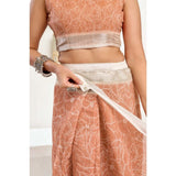 Women's Faux Linen Floral Print Ready to wear Saree With Unstitched Blouse 5.5Mtr (Peach)