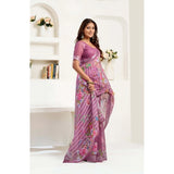Women's Faux Linen Floral Print Ready to wear Saree With Unstitched Blouse 5.5Mtr (Pink)