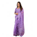 Women's Faux Linen Floral Ready to wear Saree With Unstitched Blouse 5.5Mtr (Lavender)