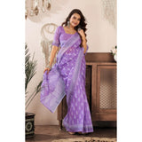 Women's Faux Linen Floral Ready to wear Saree With Unstitched Blouse 5.5Mtr (Lavender)