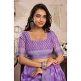 Women's Faux Linen Floral Ready to wear Saree With Unstitched Blouse 5.5Mtr (Lavender)