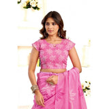 Women's Faux Linen Floral Ready to wear Saree With Unstitched Blouse 5.5Mtr (Light_Pink)