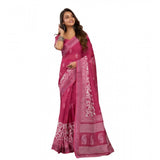 Women's Faux Linen Floral Print Ready to wear Saree With Unstitched Blouse 5.5Mtr (Pink)