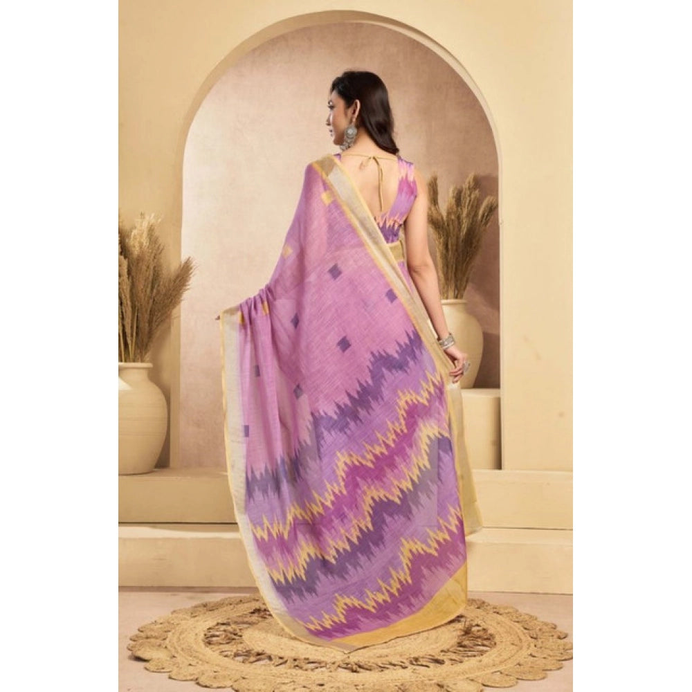 Lavender faux linen floral saree with unstitched blouse (5.5Mtr), ready-to-wear Indian women's outfit