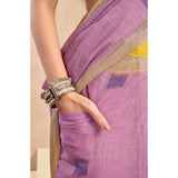 Lavender faux linen floral saree with unstitched blouse (5.5Mtr), ready-to-wear traditional Indian women's outfit