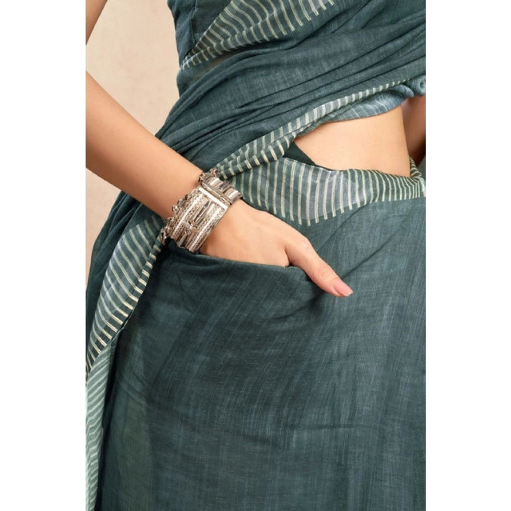 Women's Faux Linen Floral Ready to wear Saree With Unstitched Blouse 5.5Mtr (Light_Teal)