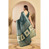 Women's Faux Linen Floral Ready to wear Saree With Unstitched Blouse 5.5Mtr (Light_Teal)