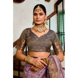 Women's Silk Blend Booti Work Ready to wear Saree With Unstitched Blouse 5.5Mtr (Lavender)