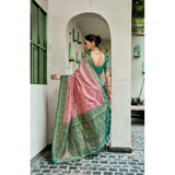 Women's Silk Blend Booti Work Ready to wear Saree With Unstitched Blouse 5.5Mtr (Peach)