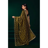 Women's Net Sequence Saree With Unstitched Blouse 5.5Mtr (Mahendi)