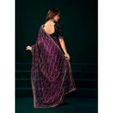 Women's Net Sequence Saree With Unstitched Blouse 5.5Mtr (Purple)
