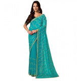 Women's Net Sequence Saree With Unstitched Blouse 5.5Mtr (Turquoise)