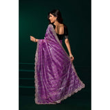Women's Net Sequence Saree With Unstitched Blouse 5.5Mtr (Lavender)