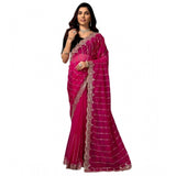 Women's Net Sequence Saree With Unstitched Blouse 5.5Mtr (Pink)