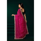 Women's Net Sequence Saree With Unstitched Blouse 5.5Mtr (Pink)