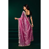 Women's Net Sequence Saree With Unstitched Blouse 5.5Mtr (Pink)