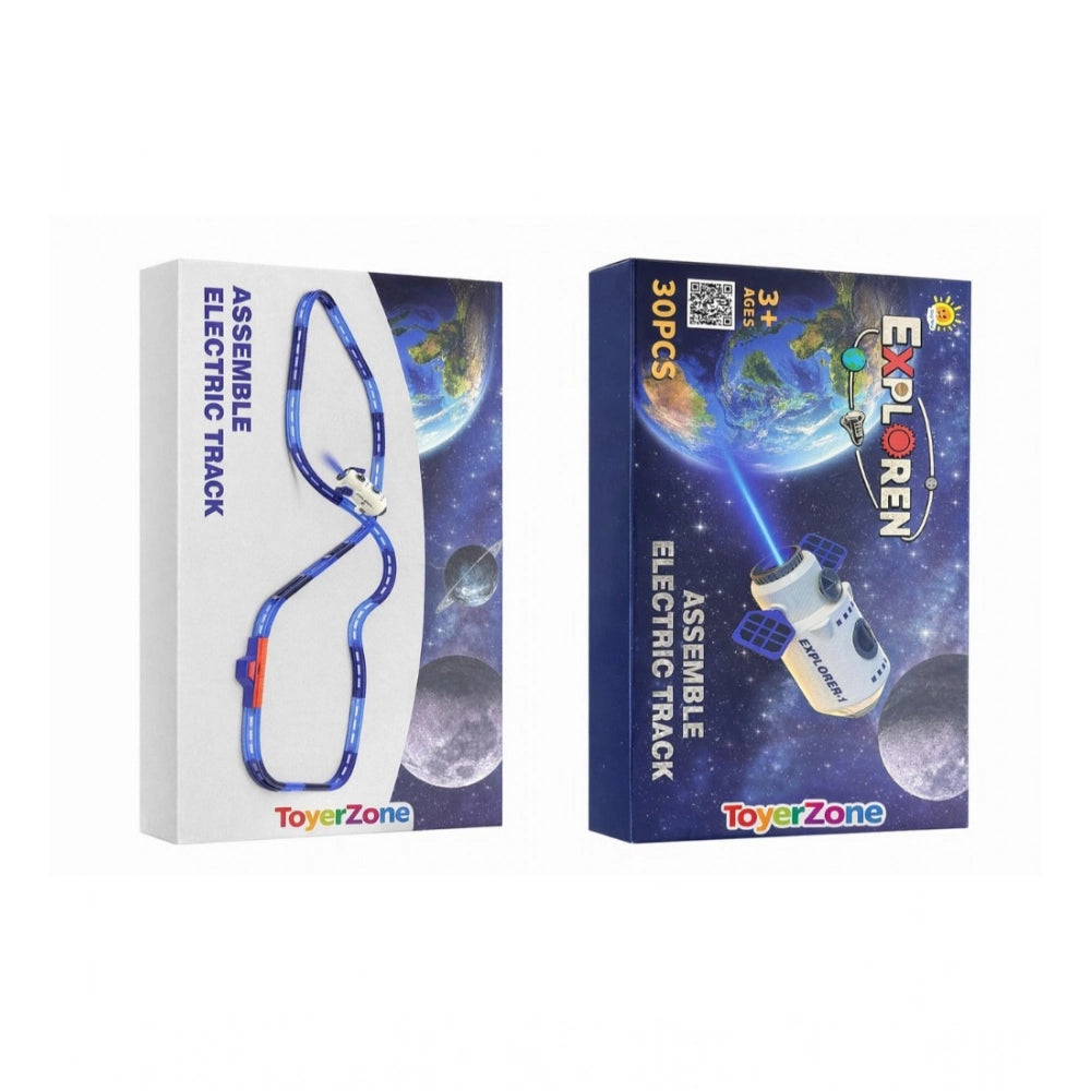 Multicolor plastic space theme electric track set (30 pcs) for kids ages 3+, encouraging creativity in play