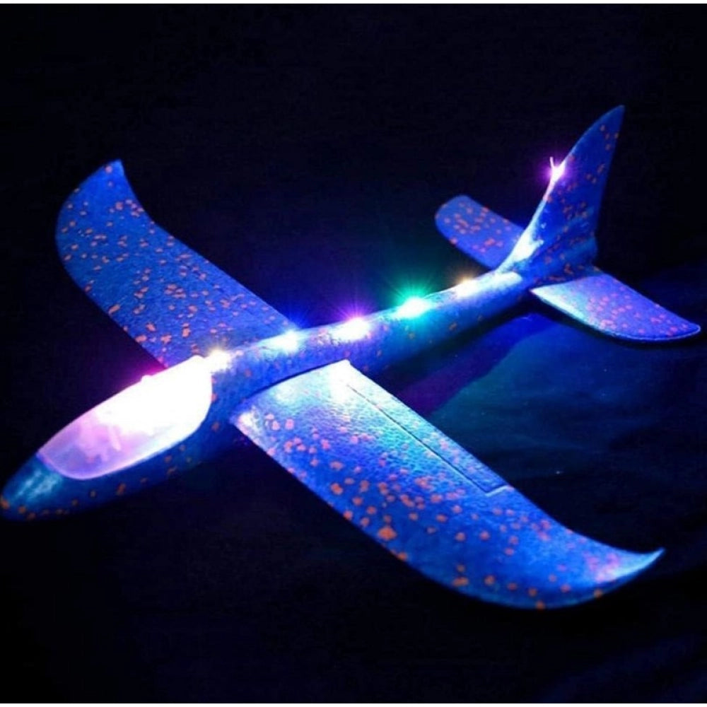 Blue-Multicolor EPP foam galaxy hand throw flying LED glider airplane for kids age 5+, lightweight with color variations due to lighting and screens