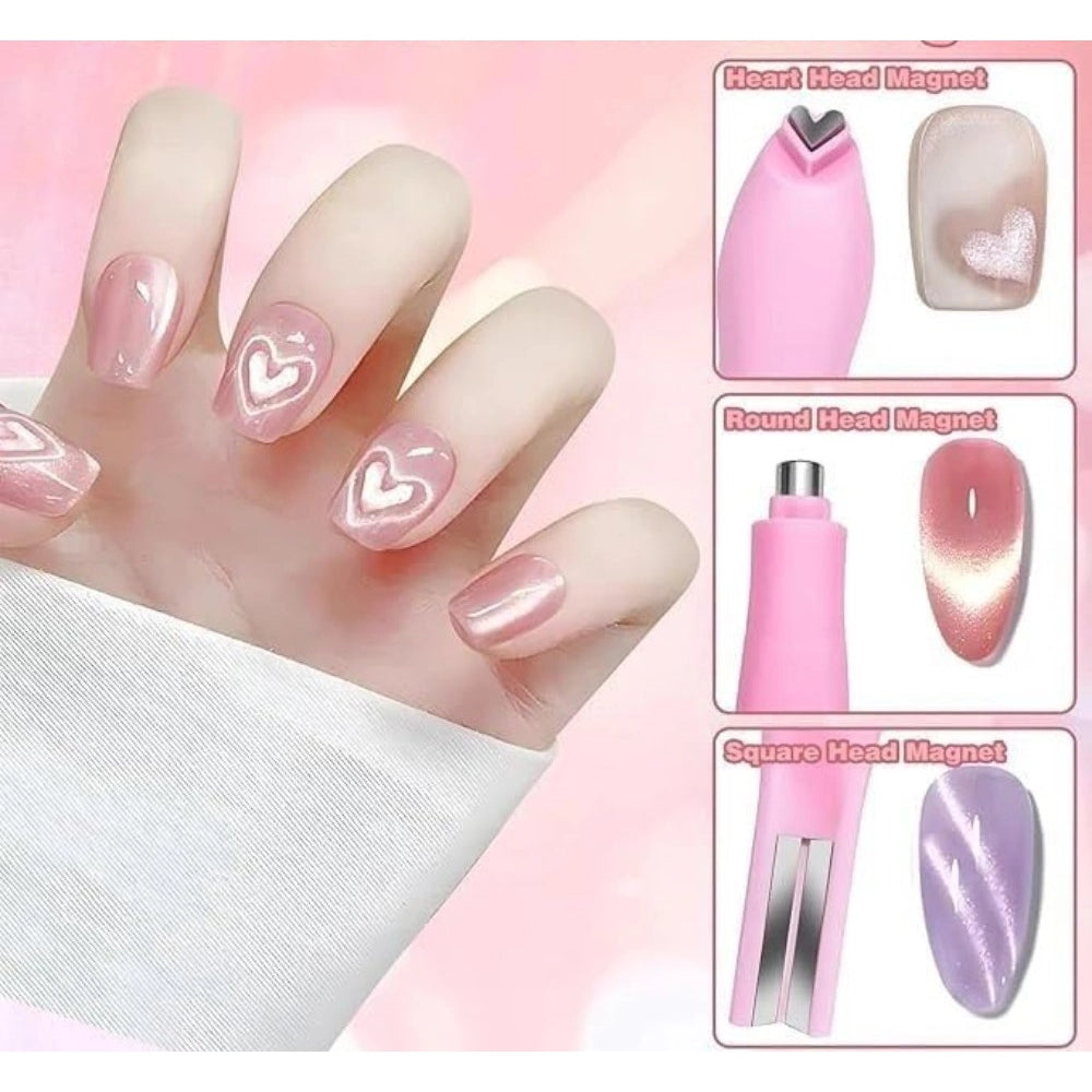 Multi-colored plastic solid magnetic nail art pen set for easy application on nails