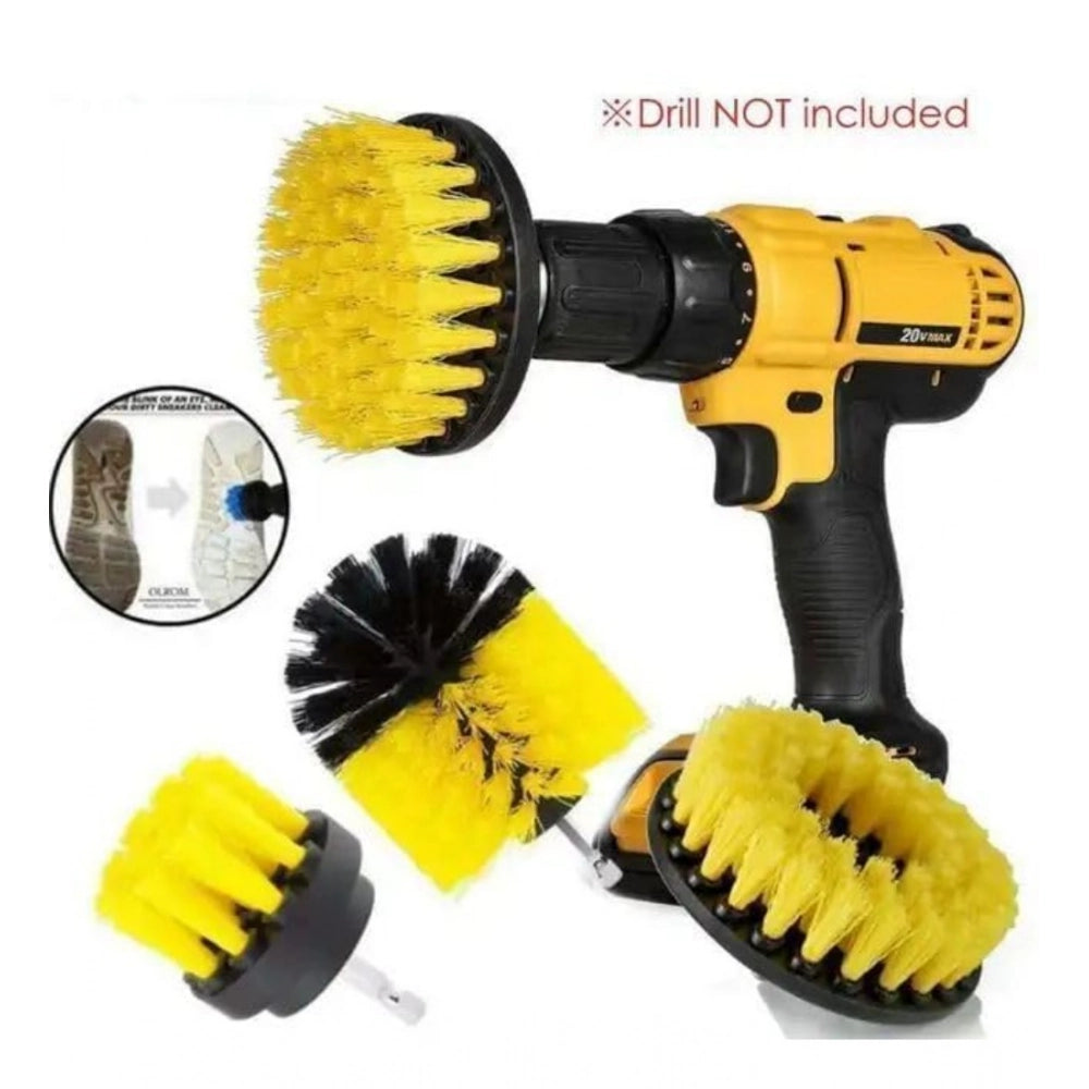 Yellow-black plastic solid power drill scrub brush cleaning set, reusable for multiple applications