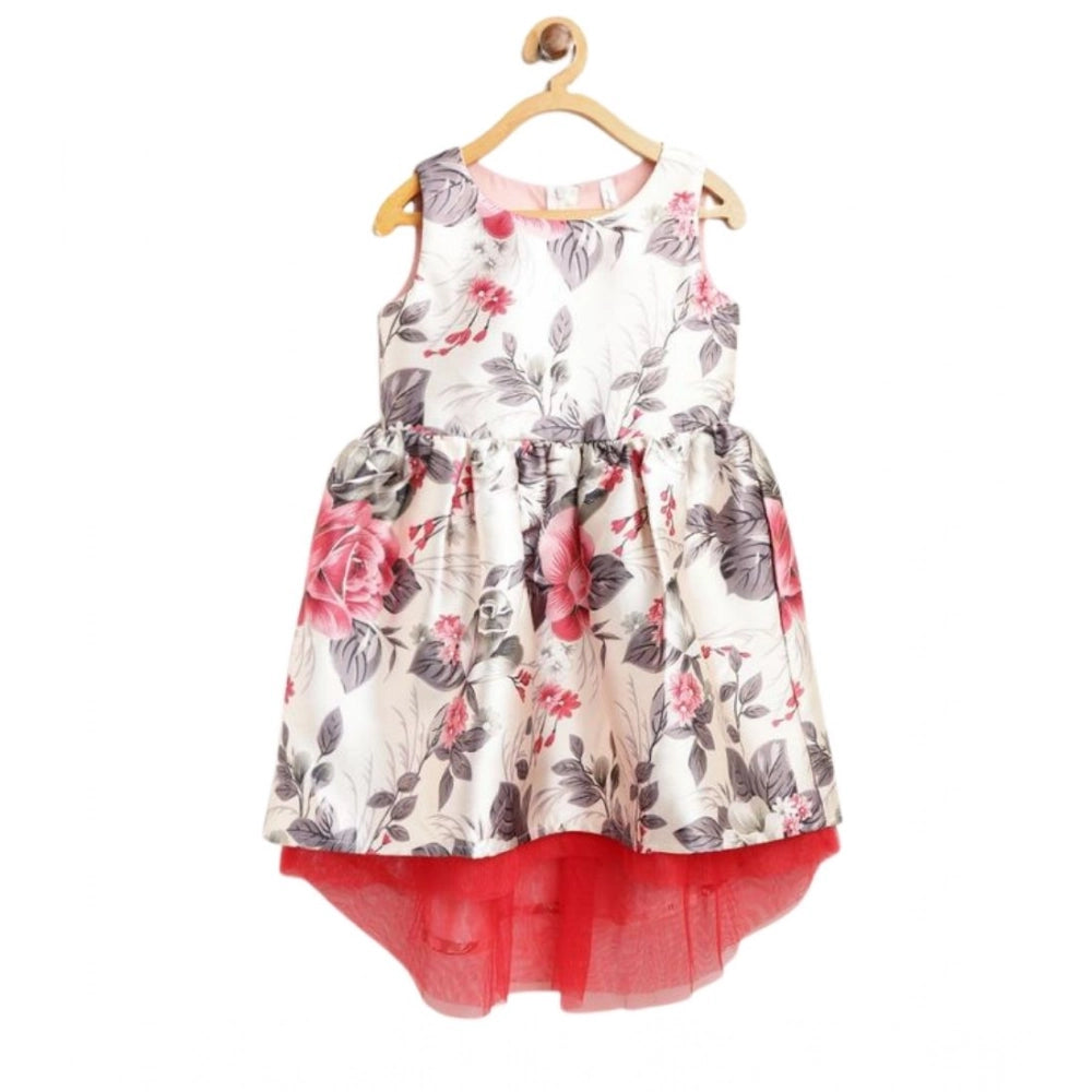 Off-white polyester & net sleeveless dress with net inset for girls, perfect for summer events