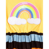 Multicolor striped cotton short sleeve dress for girls, round neck and knee length