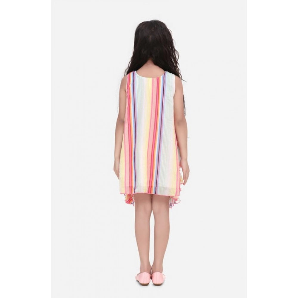 Multicolor chiffon ruffled sleeveless dress for girls, delicate and whimsical, showcasing vibrant patterns