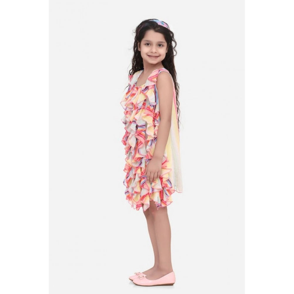 Multicolor chiffon ruffled sleeveless dress for girls, ruffled pattern, knee-length, no closure