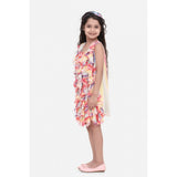 Multicolor chiffon ruffled sleeveless dress for girls, ruffled pattern, knee-length, no closure