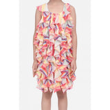 Multicolor chiffon ruffled sleeveless dress for girls, ruffles detail, knee-length, no closure