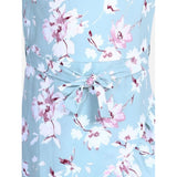 Turquoise blue floral bell sleeve dress for girls, polyester crepe material, below knee length with round neck and buttons closure