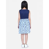 Blue denim polka sleeveless dress with cotton lining, button closure