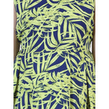 Yellow-Blue polyester crepe & net printed sleeveless dress for girls, round neck, zip closure, above knee length