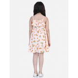 Orange rayon printed sleeveless dress for girls, vibrant pattern on casual summer outfit