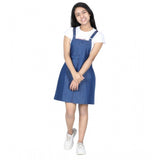 Girl's Denim Solid Sleeveless Dress (Blue)