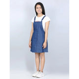 Girl's Denim Solid Sleeveless Dress (Blue)