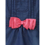 Pink denim & cotton bow sleeveless dungaree for girls, casual playwear with no closure