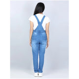 Girl's Denim Solid Buttoned Dungaree (Blue)