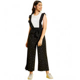 Black-White printed cotton sleeveless dungaree for girls on a mannequin
