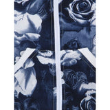 White-Blue printed polyester long sleeves bomber jacket for girls, mandarin collar and zip closure detail