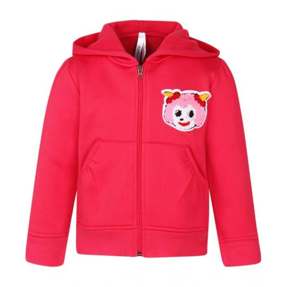 Magenta fleece printed long sleeves hoodie jacket for girls, cozy winter wear with hooded neck