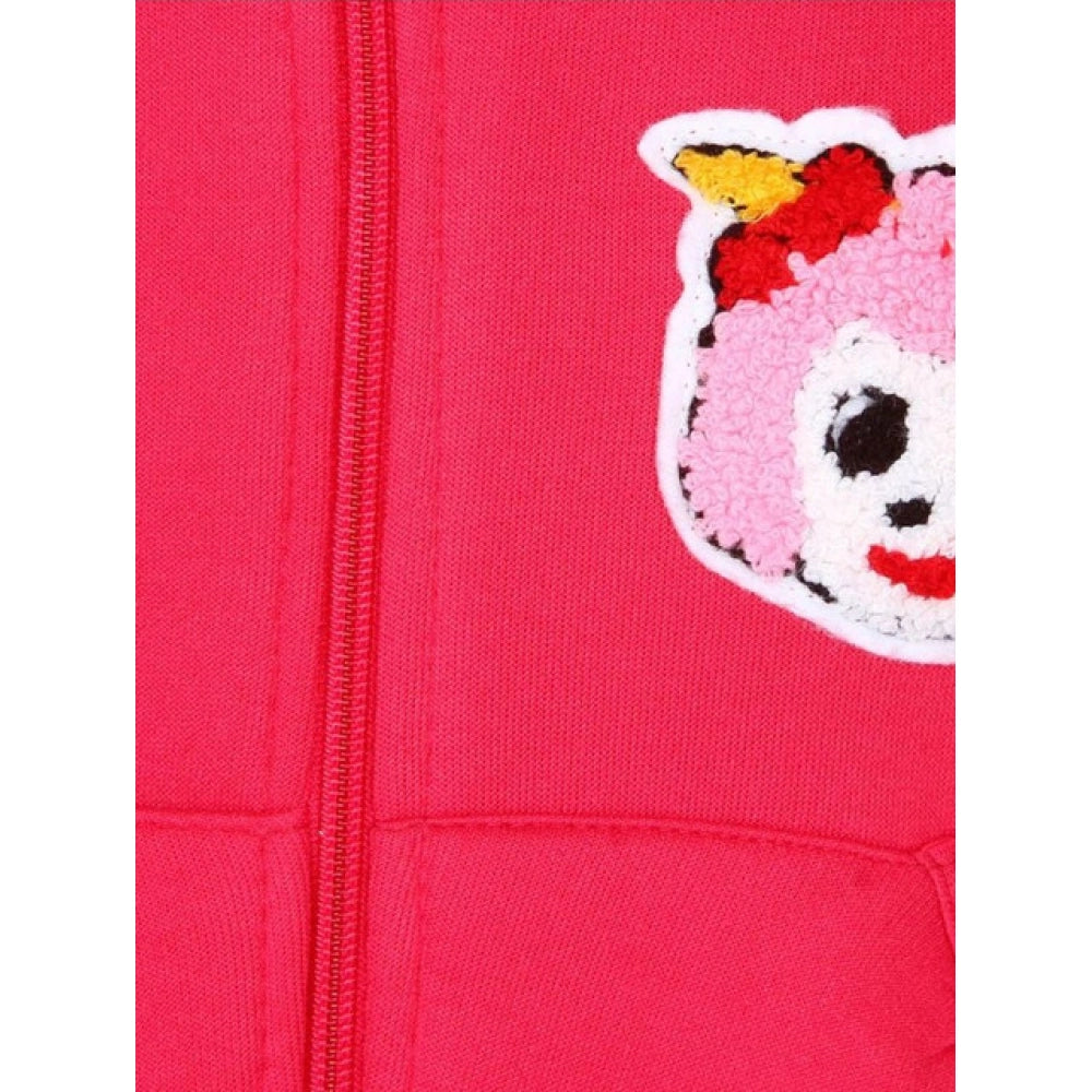 Magenta fleece printed long sleeves hoodie jacket for girls, perfect casual wear for chilly days