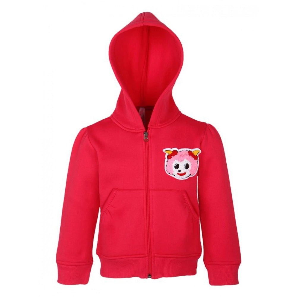 Magenta fleece printed long sleeves hoodie jacket for girls, cozy winter wear with zip closure