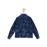 Blue denim flutter jacket with crinkle, girls' washed denim style on hanger
