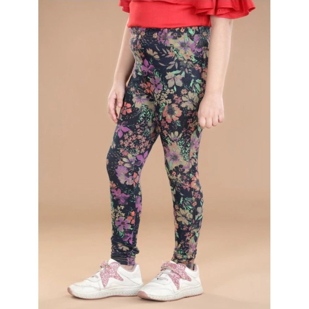 Multicolor cotton lycra floral elasticated jeggings for girls, comfortable and stylish clothing accessory