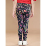 Multi-colored cotton lycra floral elasticated jeggings for girls, comfortable activewear style