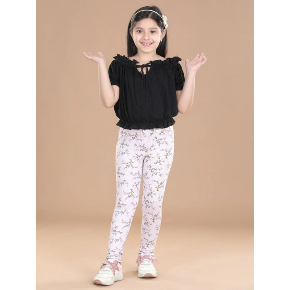 Multicolor cotton lycra floral elasticated jeggings for girls, comfortable activewear with eye-catching pattern